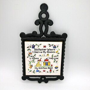 Vintage 7" Kitchen King Cast Iron w/ Framed Porcelain tile wall hangingTrivet